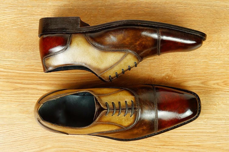 Burgundy Brown Leather and Matte Gold Leather Croglio Balmoral Oxfords - Formal Shoes