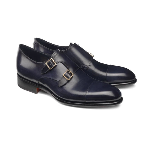 Height Increasing Navy Blue Leather Castle Monk Straps