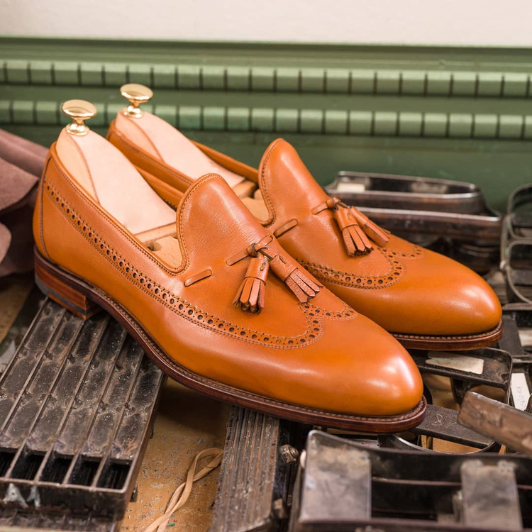Height Increasing Tan Leather Oviedo Tassel Brogue Loafers