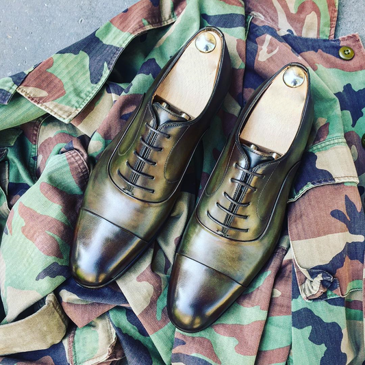 Height Increasing Olive Green Leather Toecap Moura Oxfords