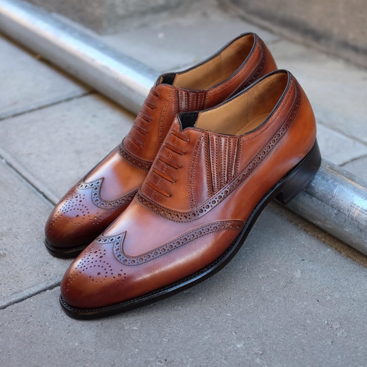 Height Increasing Tan Leather Guadix Brogue Oxfords - Formal Shoes