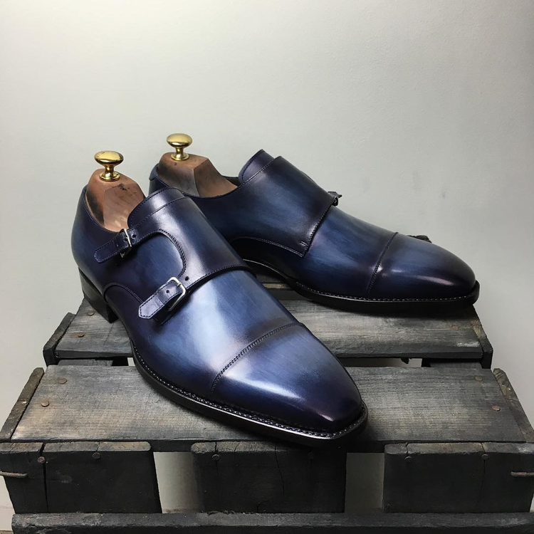 Navy Blue Leather Barcelos Monk Straps