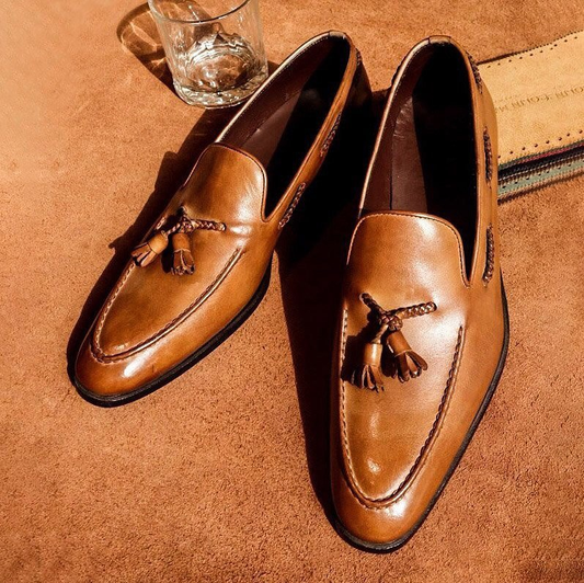 Tan Leather Grafton Slip On Tassel Loafers