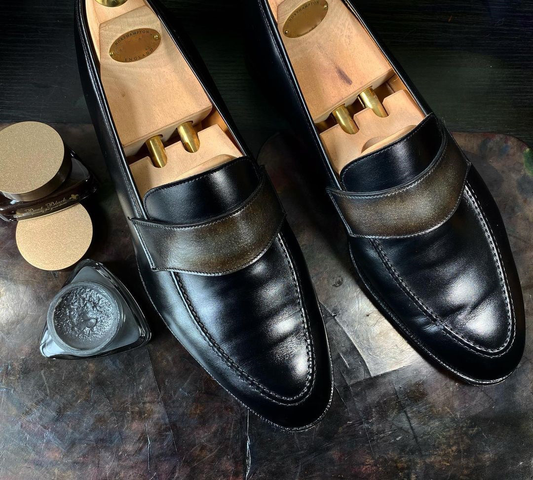 Black Leather Burnie Slip On Loafers
