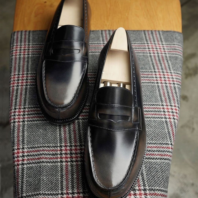 Black Leather Devonport Slip On Penny Loafers