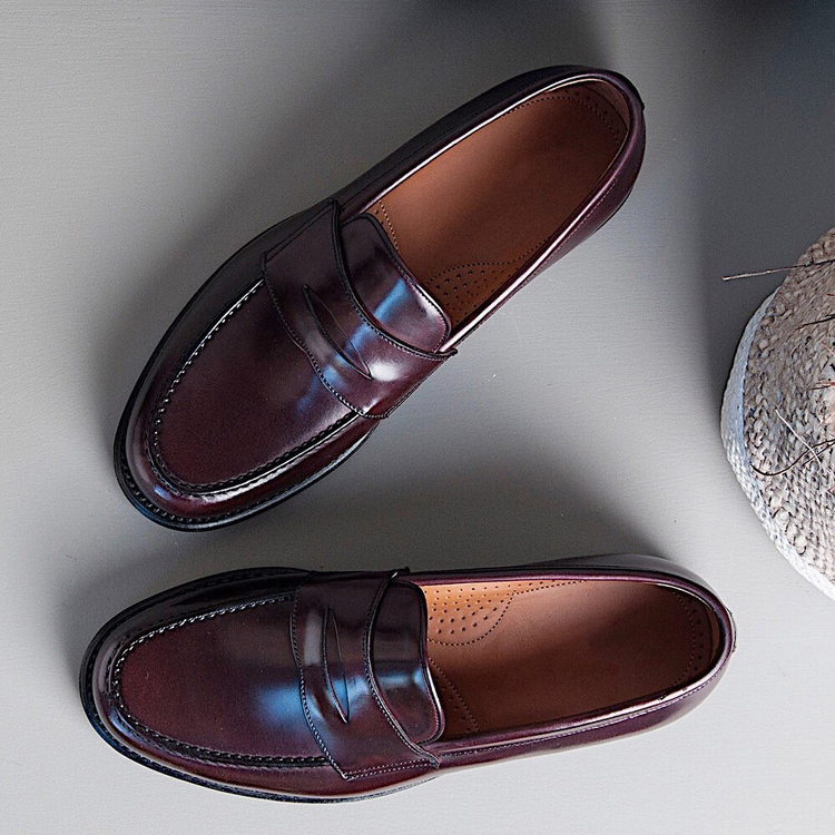Burgundy Brown Leather Bendigo Slip On Penny Loafers