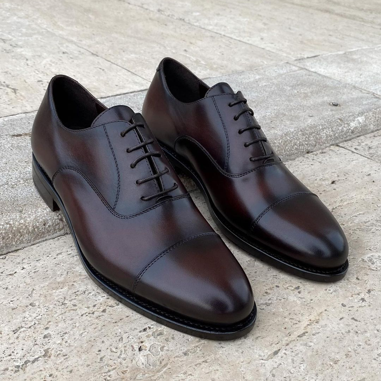 Brown Patina Leather Sacaba Toe Cap Balmoral Oxford Shoes
