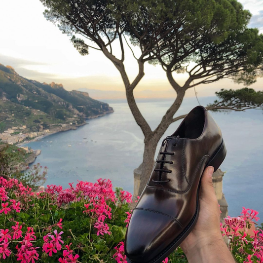 Brown Patina Leather Sacaba Toe Cap Balmoral Oxford Shoes