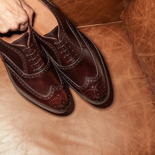 Brown Leather Warnes Brogue Wingtip Oxford Shoes