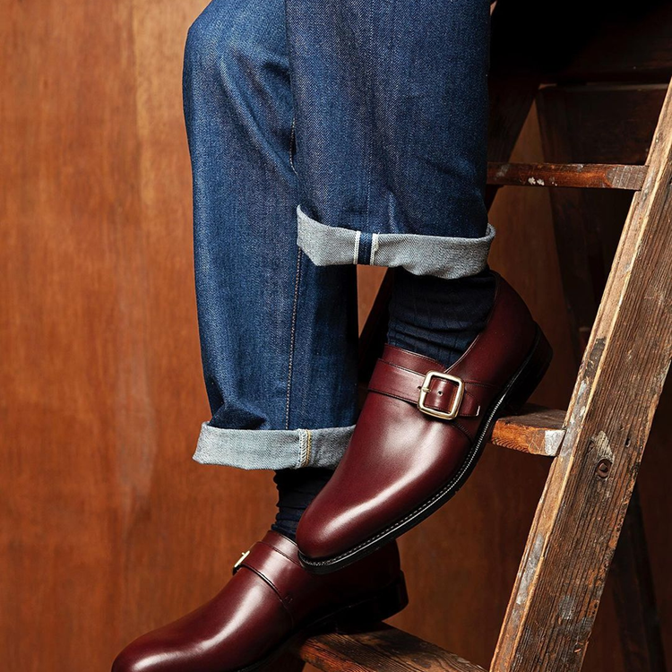 Burgundy Brown Leather Zagora Single Monk Strap Shoes