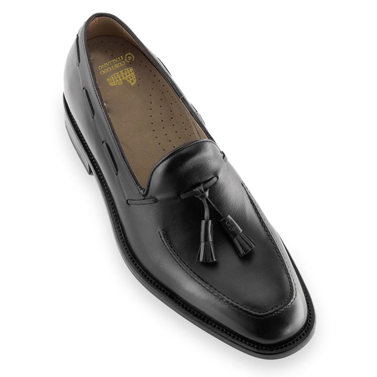 Height Increasing Black Leather Stanley Tassel Loafers