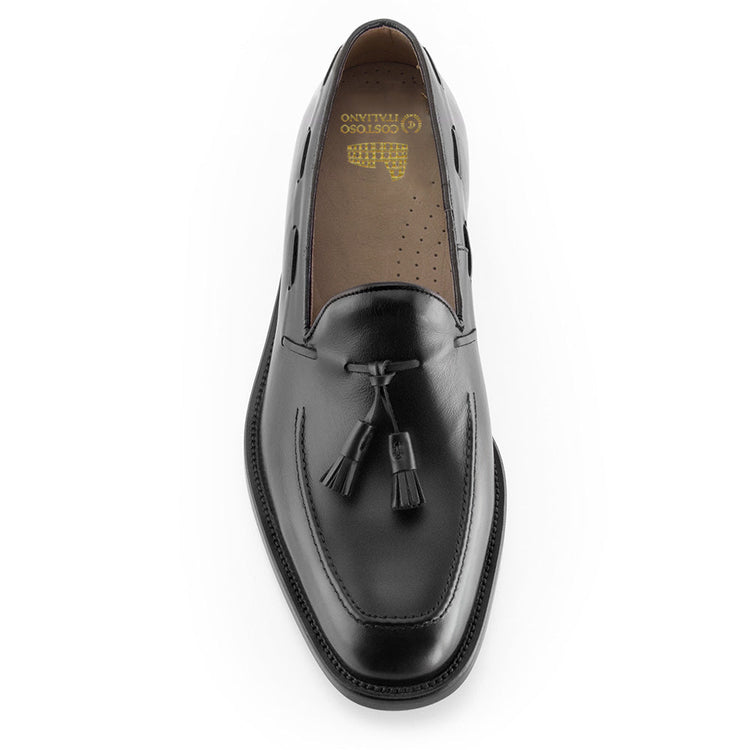 Height Increasing Black Leather Stanley Tassel Loafers