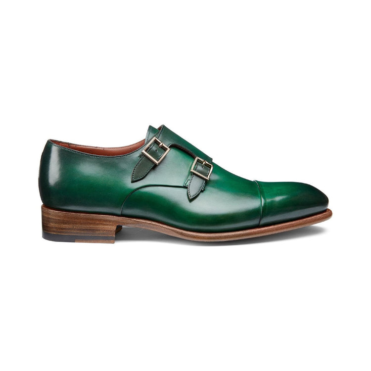 Flat Feet Shoes - Green Leather Castle Monk Straps with Arch Support
