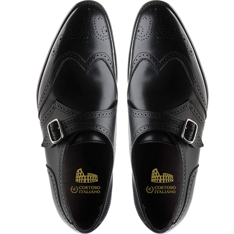 Black Leather Copnor Brogue Monk Straps