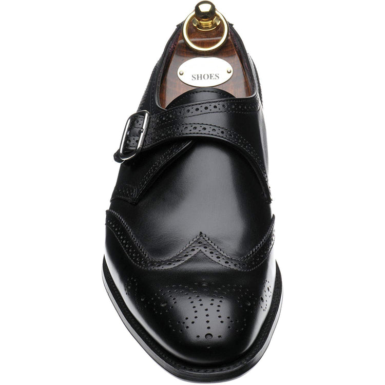 Black Leather Copnor Brogue Monk Straps