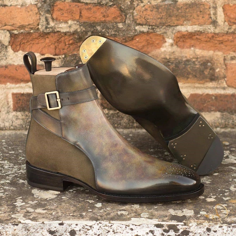 Goodyear Welted Vidin Green Leather Chelsea Boot with Violin Leather Sole