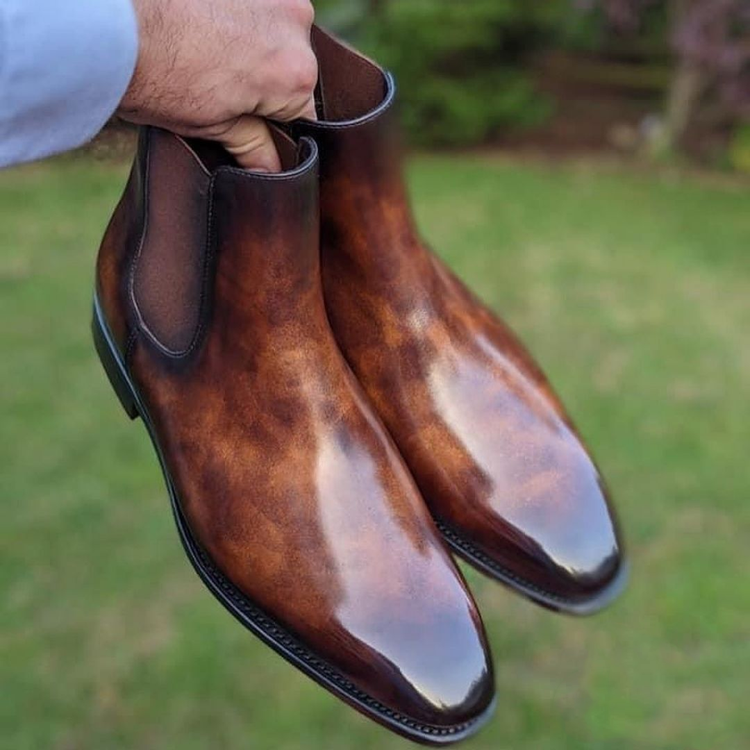 Tan Patina Leather Veliko Slip On Chelsea Boots