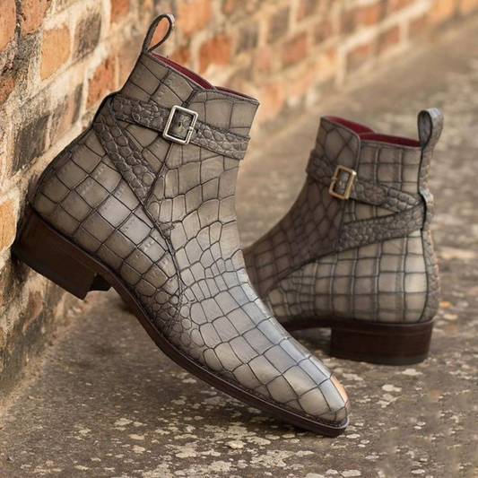 Grey Crocodile Leather Kardzhali Jodhpur Boots
