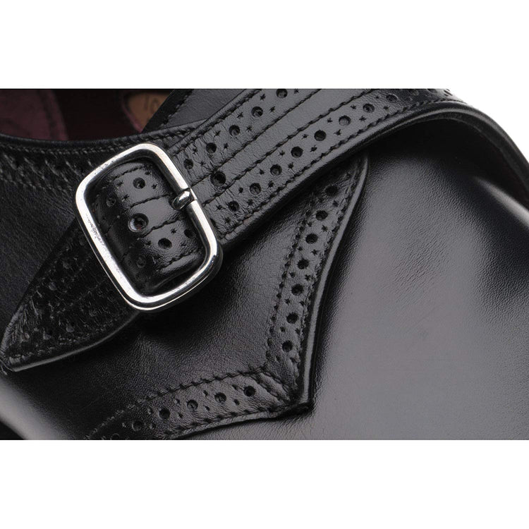 Black Leather Copnor Brogue Monk Straps