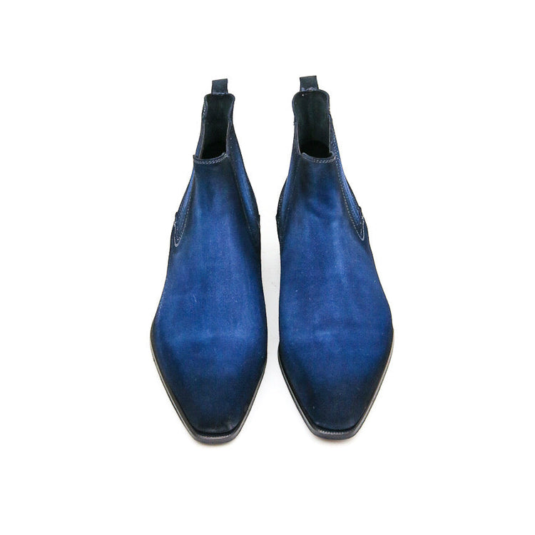 Height Increasing Goodyear Welted Cadaval Bright Blue Suede Chelsea Boot with Violin Leather Sole