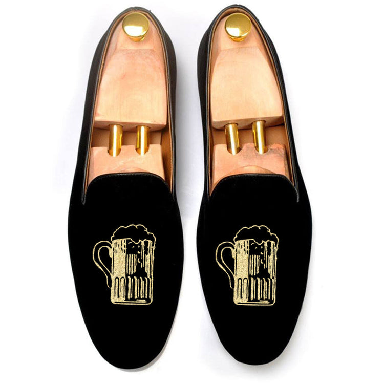 Black Velvet Beers Embroidered Loafers
