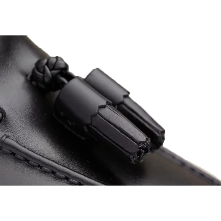 Flat Feet Shoes - Black Leather Swale Tassel Loafers with Arch Support