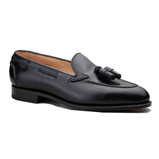 Height Increasing Black Leather Swale Tassel Loafers - Formal Shoes