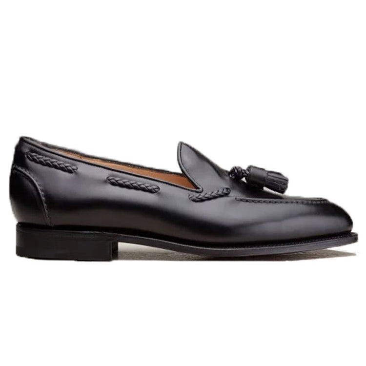 Height Increasing Black Leather Swale Tassel Loafers