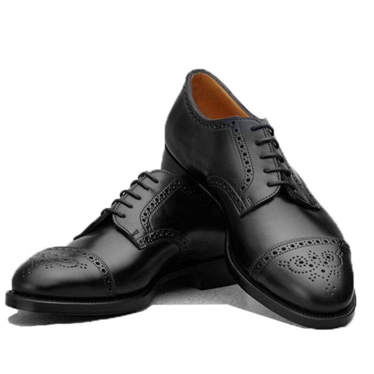 Height Increasing Black Leather Friars Brogue Derby Shoes