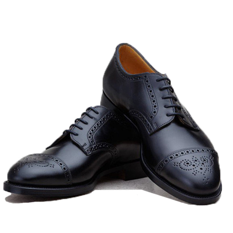 Height Increasing Black Leather Friars Brogue Derby Shoes
