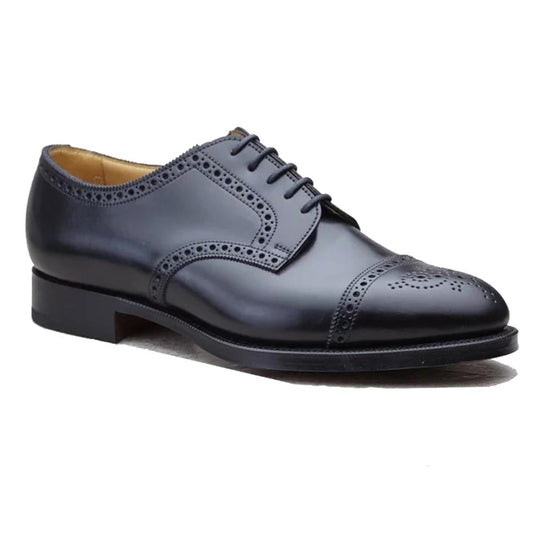 Flat Feet Shoes - Black Leather Friars Brogue Derby Shoes with Arch Support