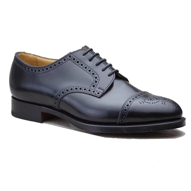 Flat Feet Shoes - Black Leather Friars Brogue Derby Shoes with Arch Support