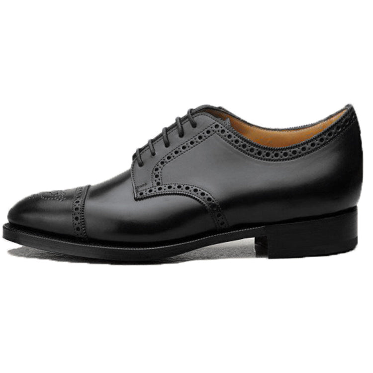 Height Increasing Black Leather Friars Brogue Derby Shoes