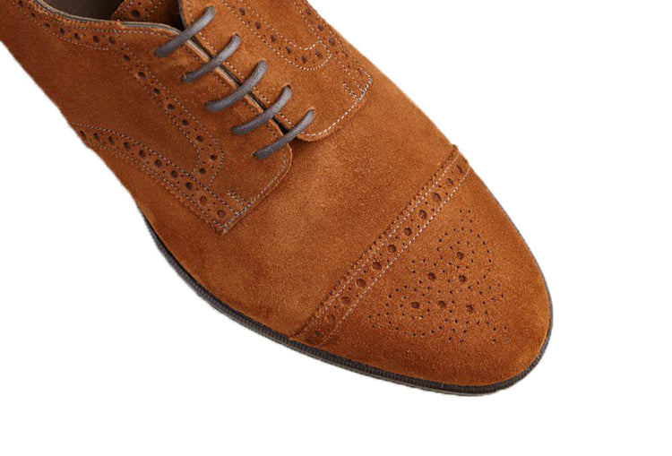 Tan Suede Friars Brogue Derby Shoes