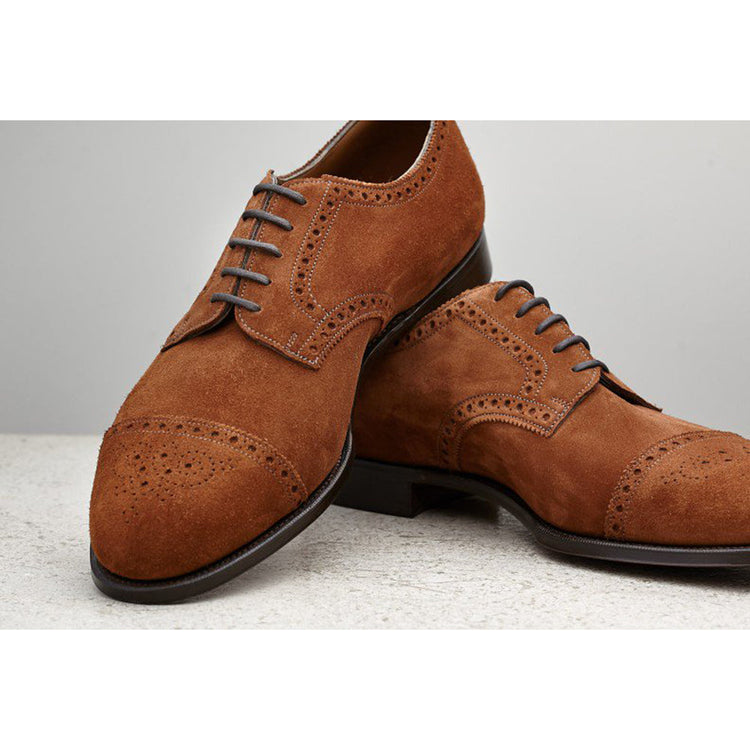 Height Increasing Tan Suede Friars Brogue Derby Shoes