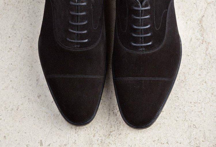 Flat Feet Shoes - Black Suede Waltham Toe Cap Oxfords with Arch Support