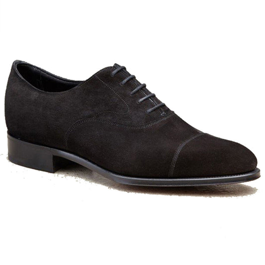 Height Increasing Black Suede Waltham Toe Cap Oxfords