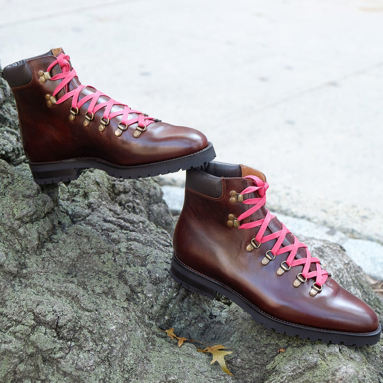 Height Increasing Brown Leather Larett Chunky Hiking Combat Boots