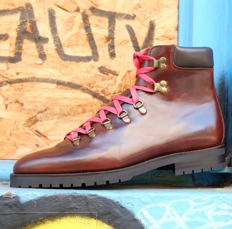 Brown Leather Larett Chunky Hiking Combat Boots
