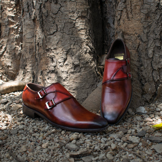 Height Increasing Brown Leather Hartlepool Monk Strap Shoes