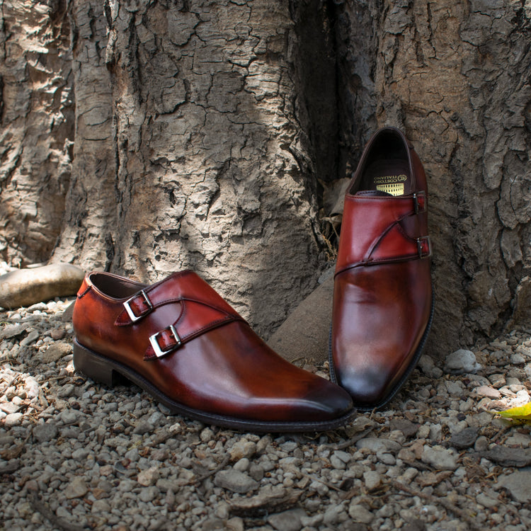 Height Increasing Brown Leather Hartlepool Monk Strap Shoes