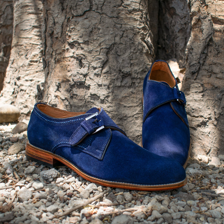 Navy Blue Suede Cheshire Monk Strap Shoes