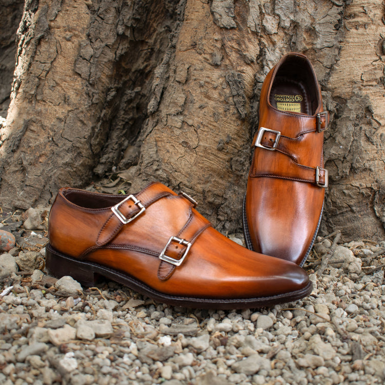 Tan Leather Leminst Monk Strap Shoes