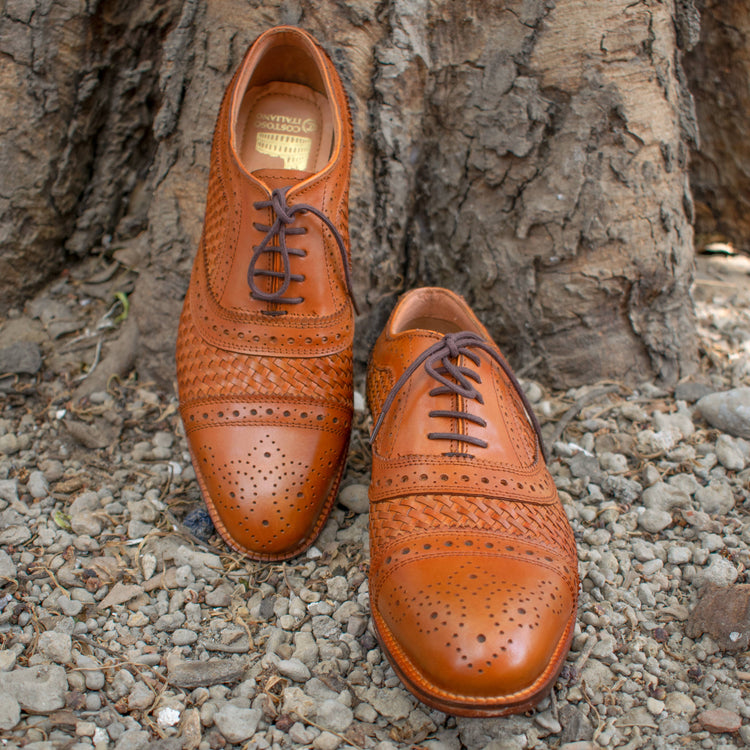 Height Increasing Tan Braided Leather Morice Brogue Oxfords