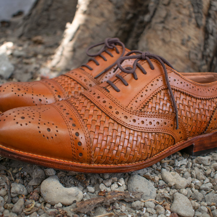 Tan Braided Leather Morice Brogue Oxfords