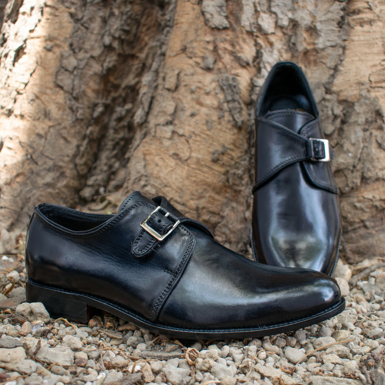 Black Leather Bromley Monk Straps