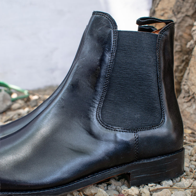 Height Increasing Black Leather Fenland Slip On Chelsea Boots
