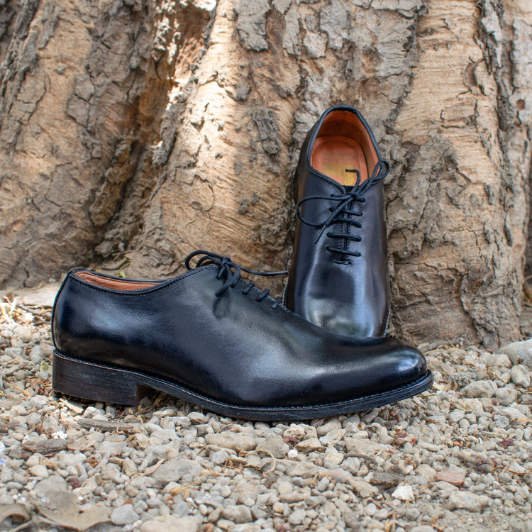 Height Increasing Black Leather Drayton One Cut Oxfords - Formal Shoes