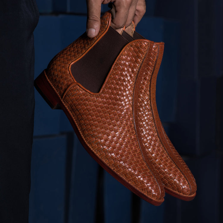 Tan Braided Leather Fenland Slip On Chelsea Boots