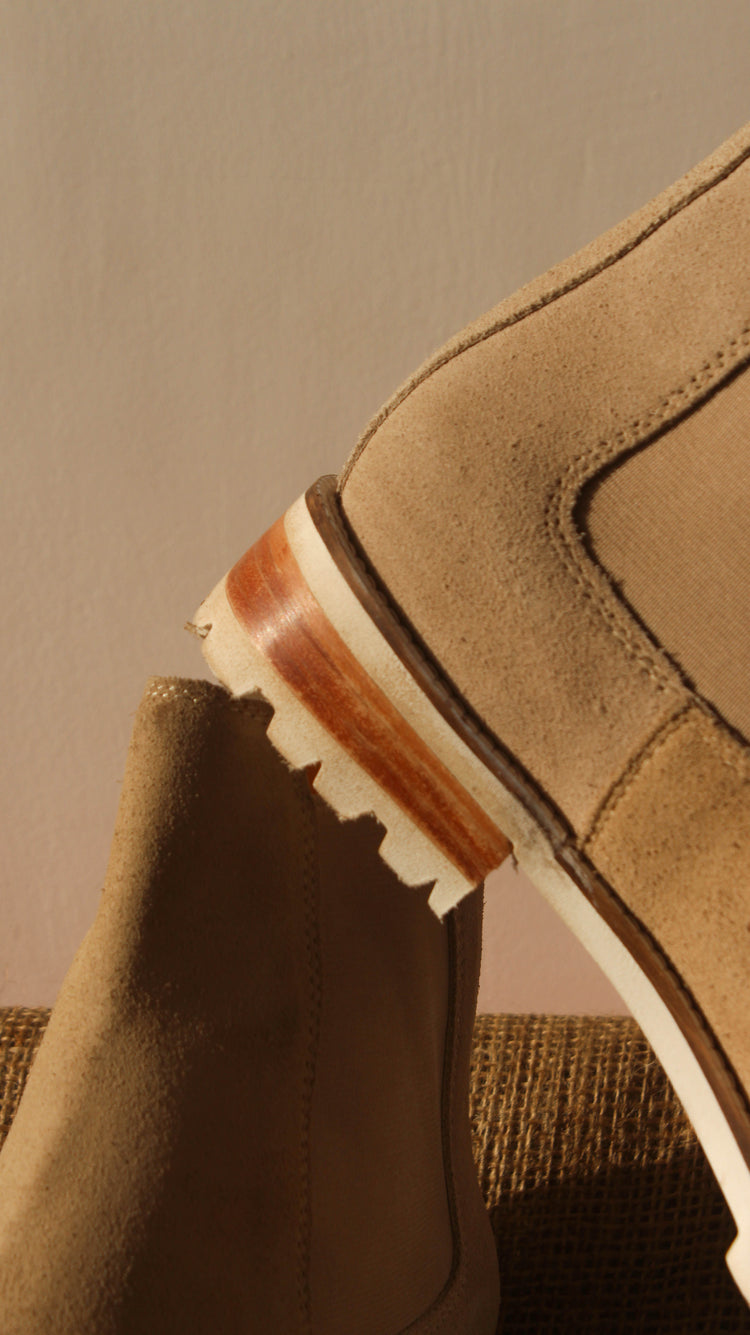 Beige Suede Leather Ferneto Chunky Chelsea Boots